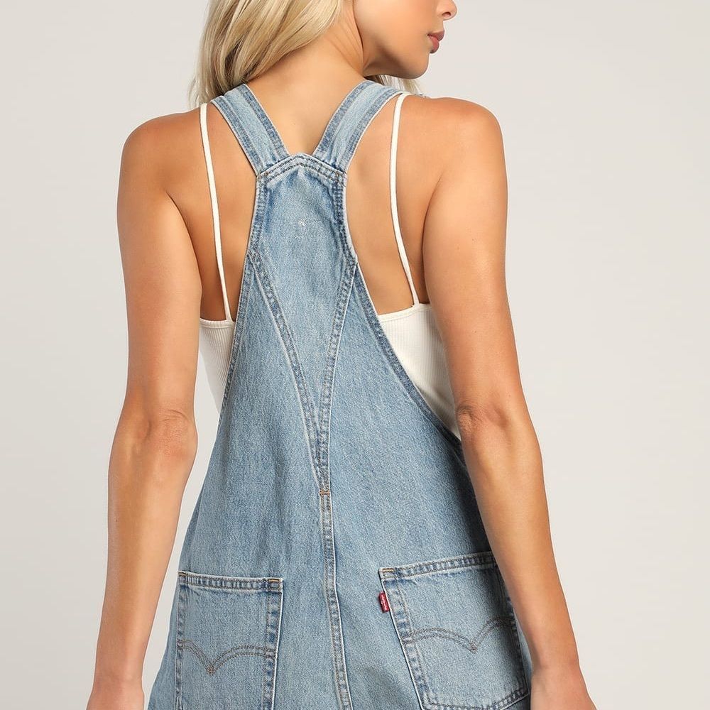 NWT Vintage Festival Shortall Light Wash Cuffed Denim Overalls - Picture 5 of 7